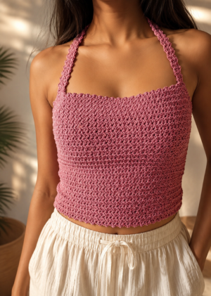 Solid Halter Neck Crop Top